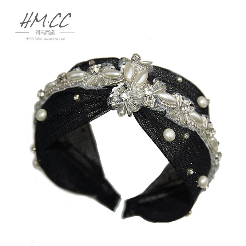 Kant Parel Kristal Knoop Bloem Hoofdbanden Voor Vrouwen Brede Hoofdband Haaraccessoires Haarband Kroon Bloem Haarbanden Head Wrap