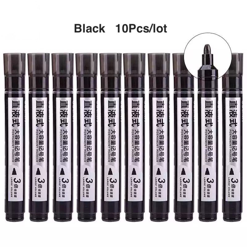 10 Stks/partij Grotere Capaciteit Marker Pen Deli Vette Waterdicht Graffiti Cd Papier Stof Logistieke Markers Borstel Briefpapier: 10 Black