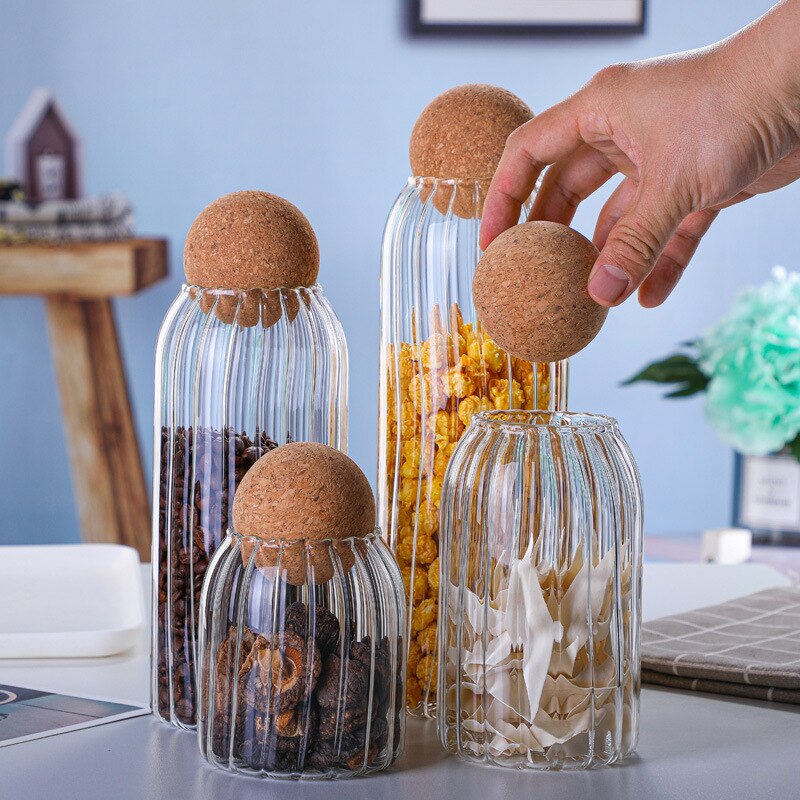 Tarro de cristal con tapa botella de almacenamiento de cocina jarras con corcho especias/café, cereales organizador contenedor latas especias para condimento tanque