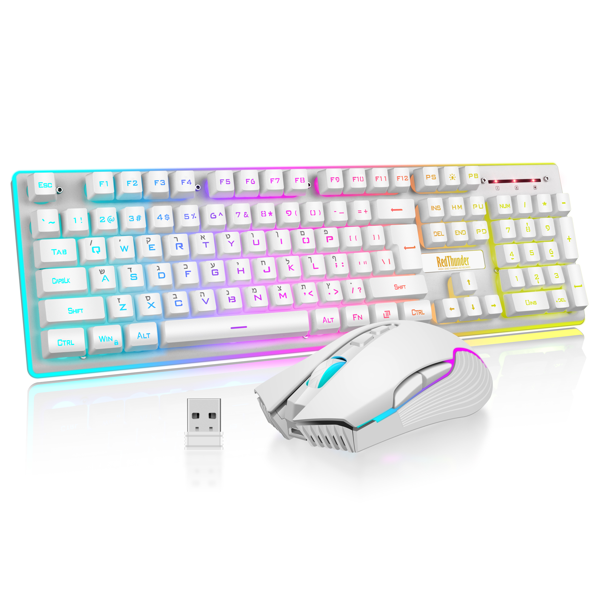 Redthunder  k10 trådløst gaming tastatur og mus combo, led baggrundsbelyst genopladeligt 3800 mah batteri, mekanisk fornemmelse anti-ghosting: Hvid combo er