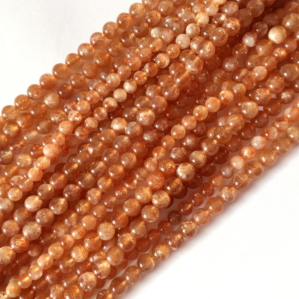 Real Genuine Natural Clear Orange Gold Sanidine Sunstone Round Loose DIY Necklace or Bracelets Beads 15" 05944