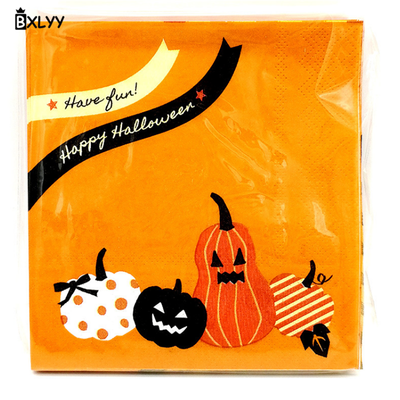 BXLYY Halloween wegwerp servet feestartikelen pompoen hoofd afdrukken double-layer papier handdoek woondecoratie accessories.7z: 24pc