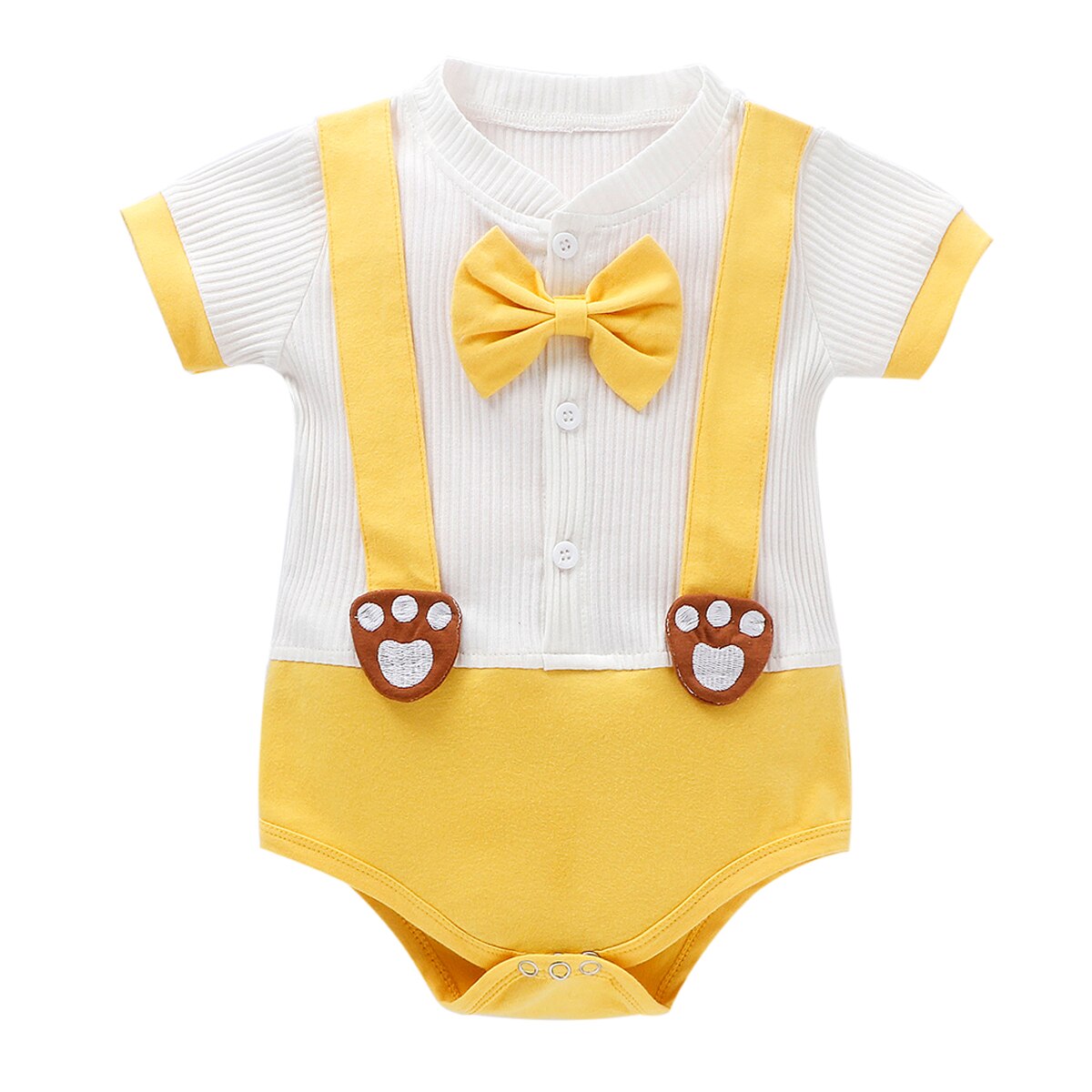 Vêtements pour bébés garçons de 0 à 24 mois, combinaison barboteuse à manches courtes avec cravate: YELLOW / 18M