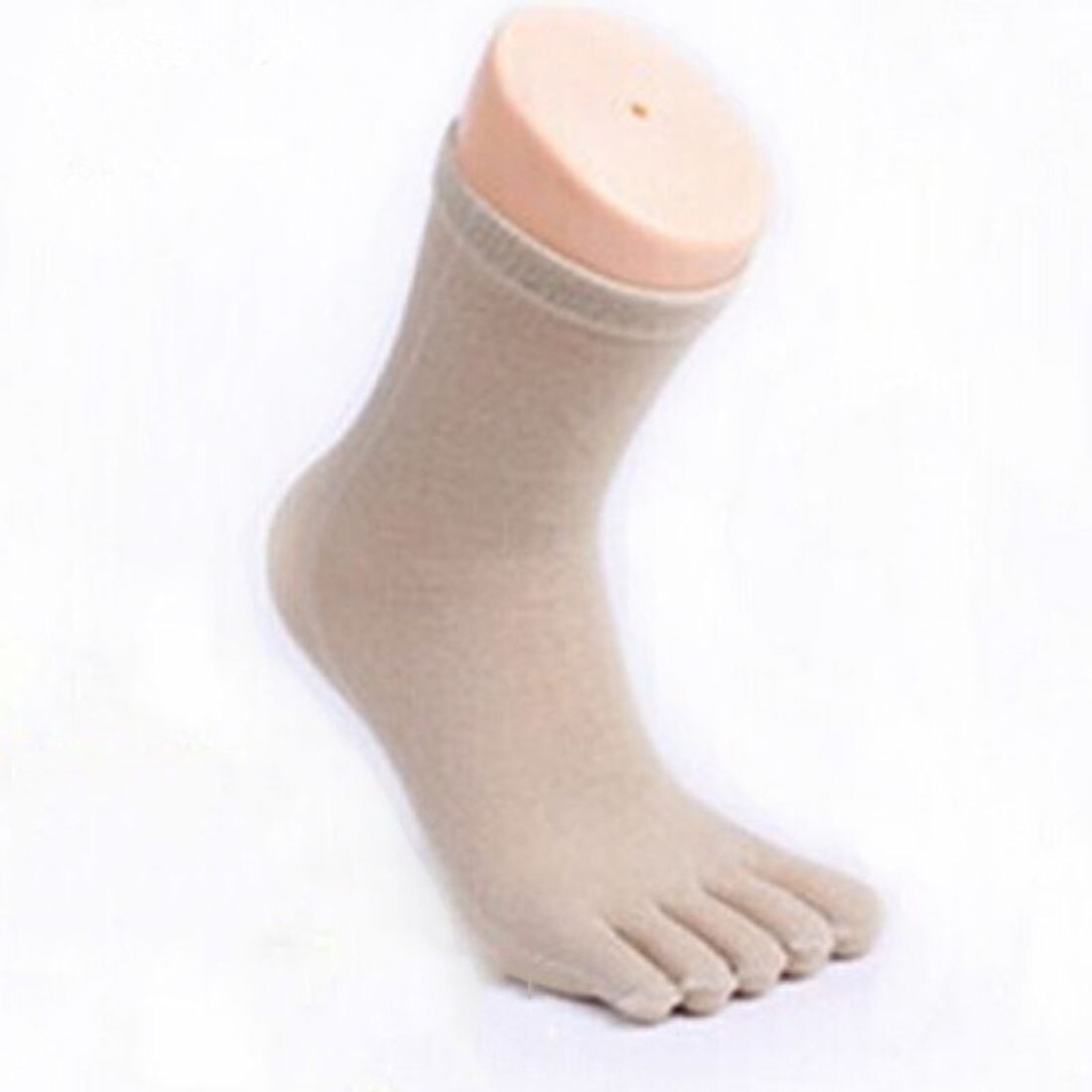Men Socks Cotton Five Finger Toes Socks Breathable Business Dress Warm Autunm Winter High Ankle Soft Cotton Long Sox Socks: Khaki