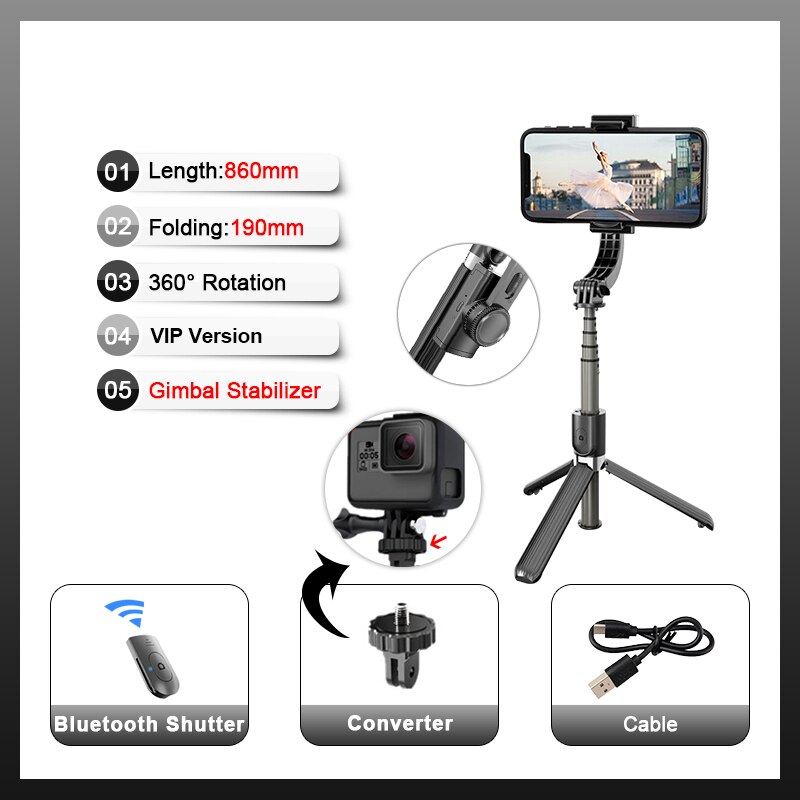Roreta 2022 Handheld Gimbal Wireless Bluetooth Phone Gimbal Stabilizer for iPhone Tripod Gimbal Smartphone Stabilizer Gimbal: VIP For camera