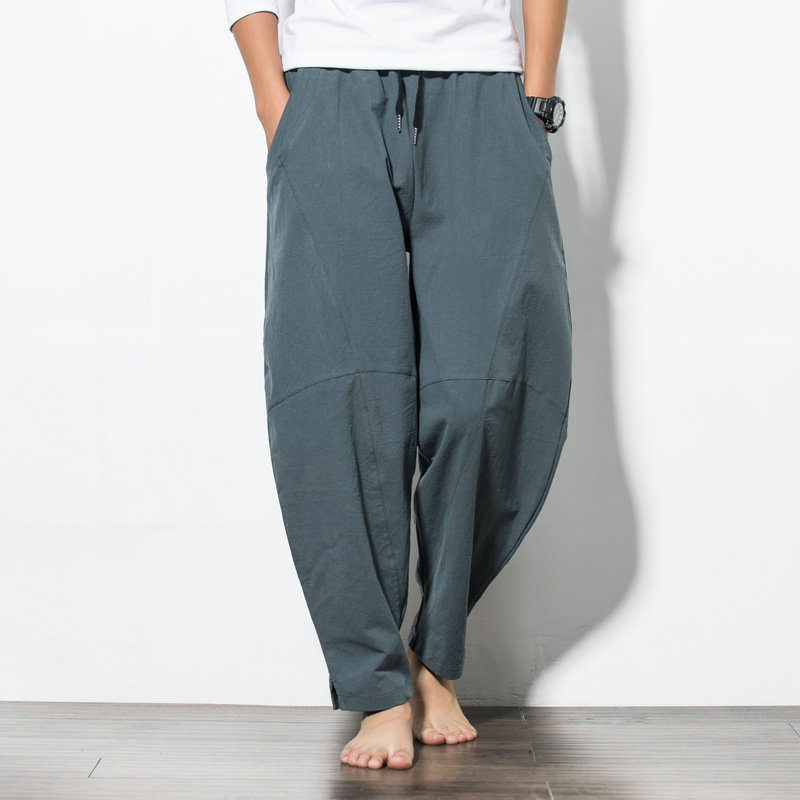 , pantalones Harem de imitación de lino para hombre, pantalones sueltos de hip hop para hombre, pantalones cruzados de piernas anchas para hombre, pantalones negros para hombre 5XL: XXXL / grey
