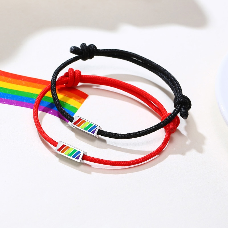 RAINBOW ANKLET FOR MEN CHARM AND BLACK CORD FOR HIM MEN'S WATERPROOF ANKLE BRACELET