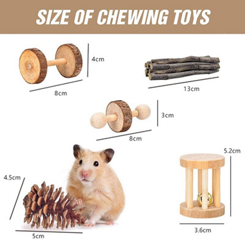 Juguetes para masticar para hámster, juego de dientes de madera Natural para el cuidado de cobaya, rata, accesorios para ejercicio de animales pequeños