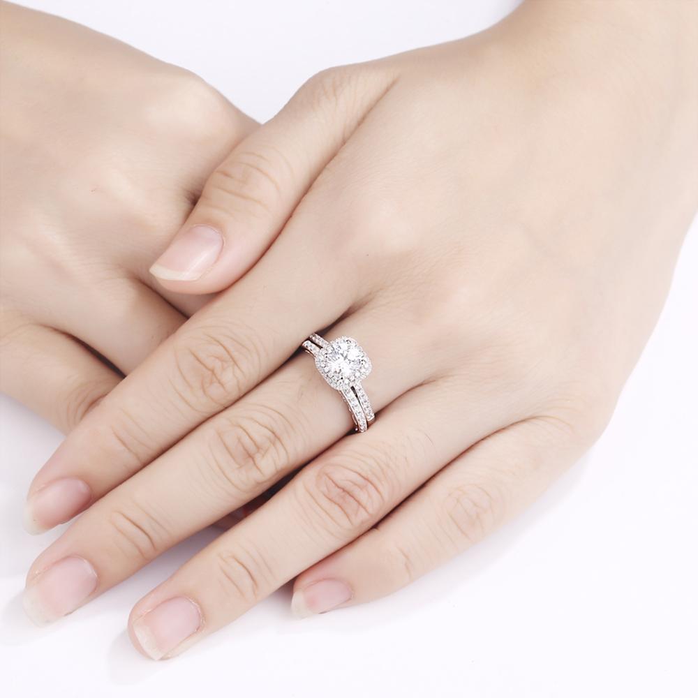 Newshe 2 Pcs Halo Hochzeit Ring Set Trendy Schmuck 925 Sterling Silber 1,6 Ct Runde AAAAA CZ Engagement Ringe Für frauen 1R0031