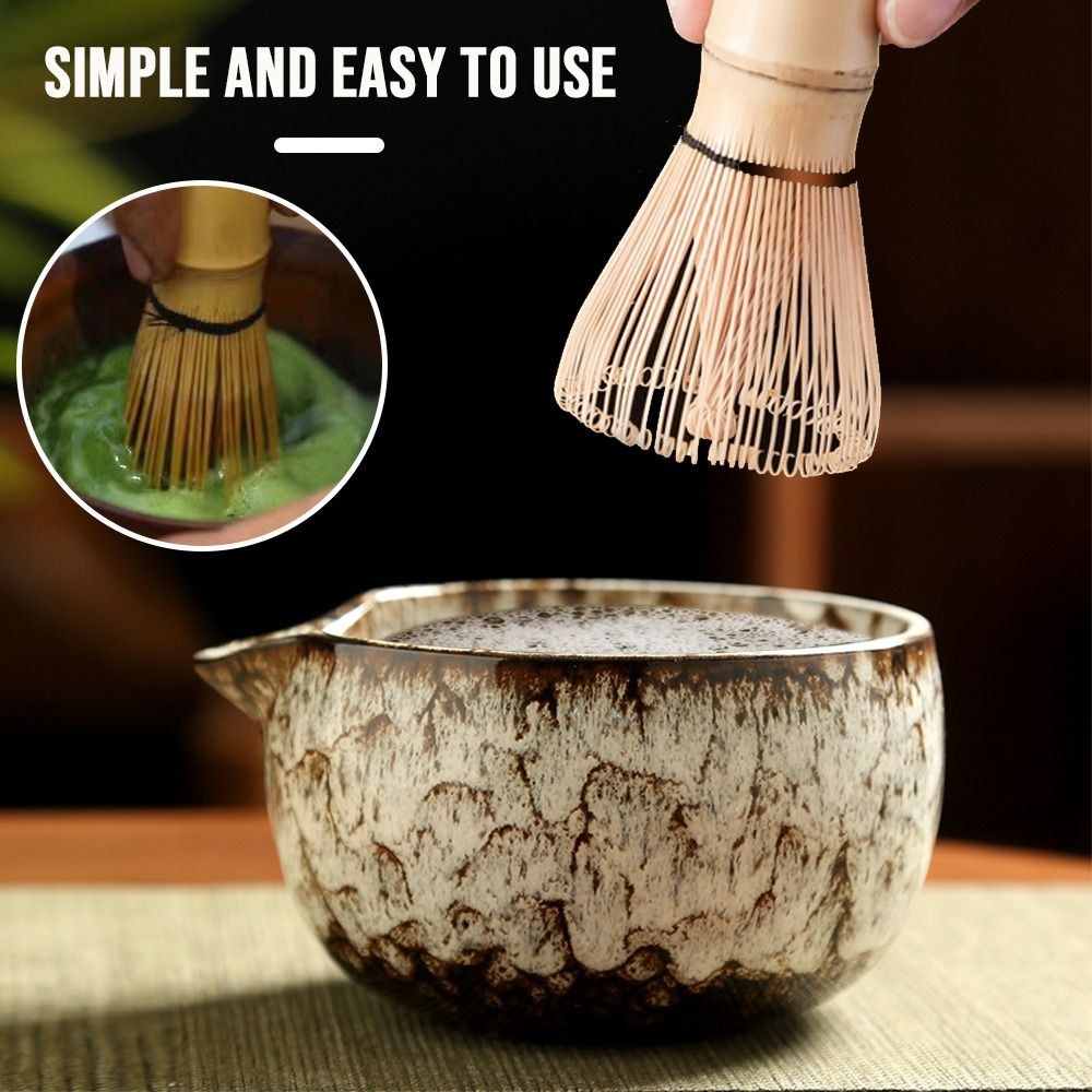 6PCS Ceramic Bamboo Japanese Matcha Tea Set Matcha Whisk Holder Reusable Matcha Whisk Set Matcha Bowl Whisk Teaspoon Tea Sets