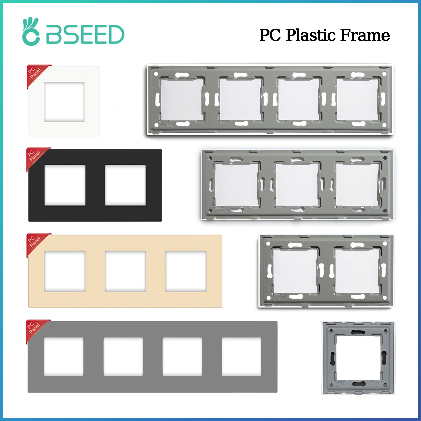 ​ BSEED EU Standaard Plastic Paneel Stopcontact Frame PC Frame Met Metalen Plaat 86/157/228/299mm Wit Zwart Goud Grijs
