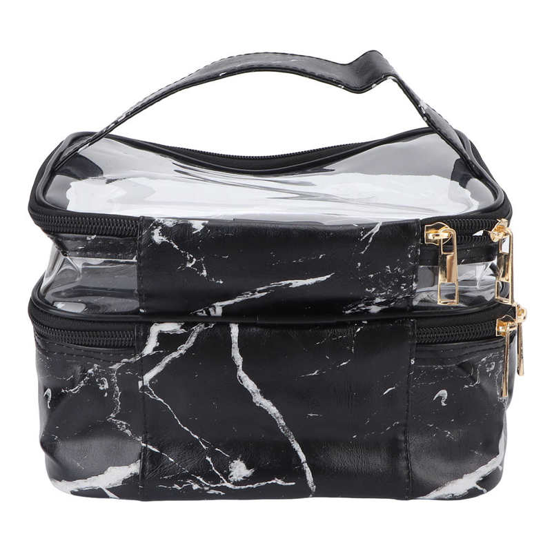 Makeup Bag Double Layer Cosmetic Bag Large Capacity Transparent Zipper Opening Method Double Layer with Sturdy Carry for Travel