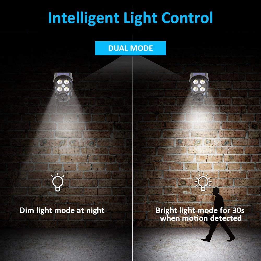 Solar Motion Sensor Spot light Garden Waterproof 360-Degree Rotatable 4LED Solar Panel for Path Porch Garden Path Wall Lights