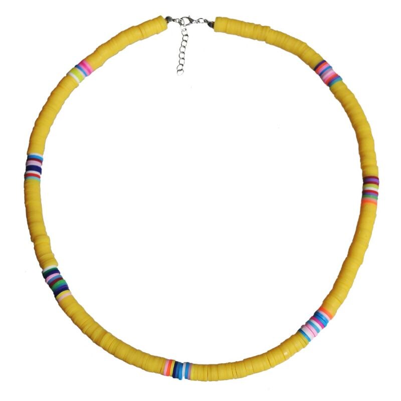 Gargantilla Bohemia con cuentas de barro colorido para playa, collar bohemio de arcilla polimérica de arco iris, joyería ajustable para mujeres y niñas: Y