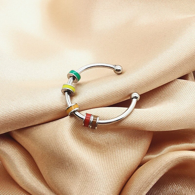 Anxiety Ring Adjustable Opening Women Men Fidget Ring With Bead Worry Stress Relief Jewelry For Female Stacking Finger Rings: RING1258-10-3