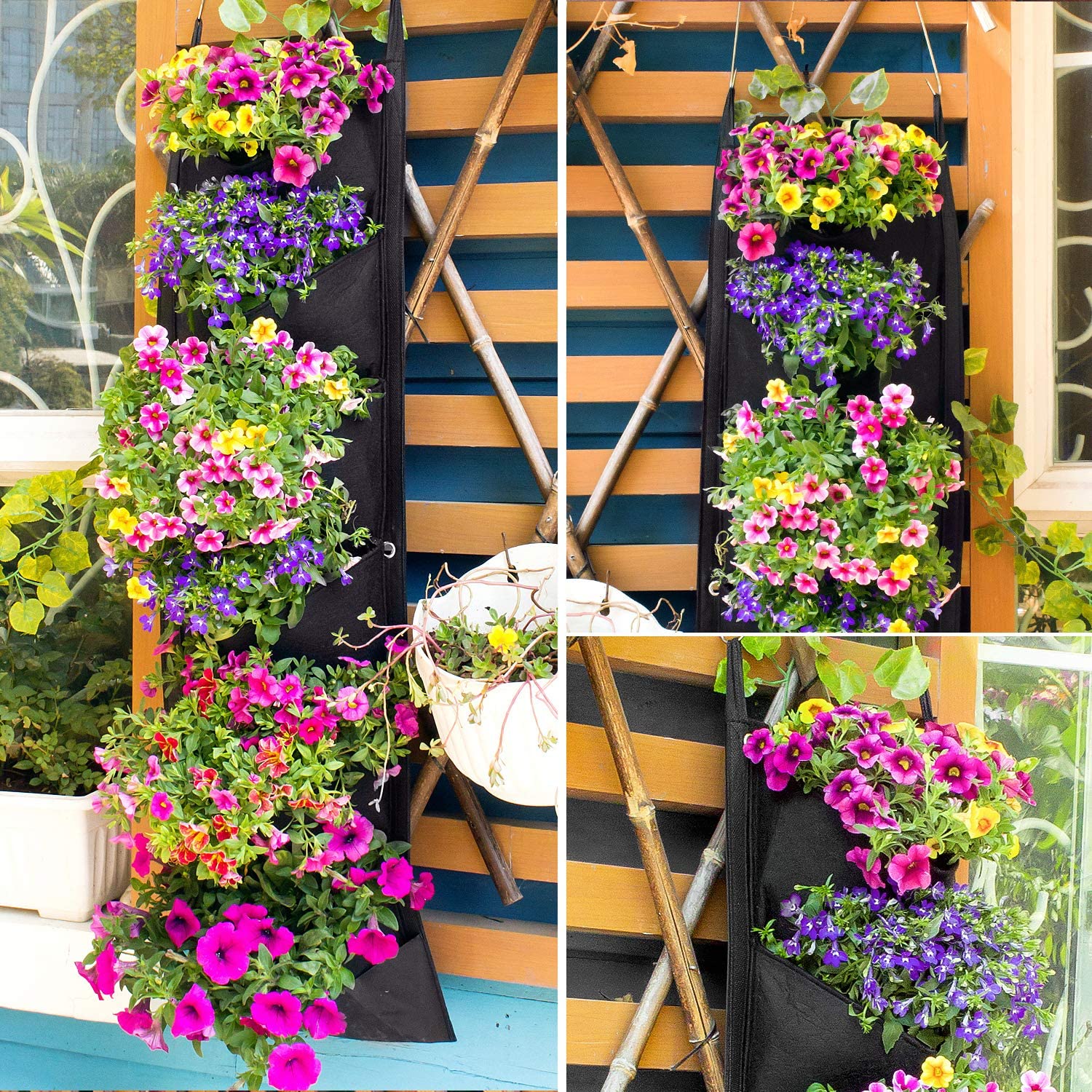 Lodret hængende haveplanter blomsterpotte layout vandtæt vægmontering hængende blomsterpottepose indendørs udendørs brug