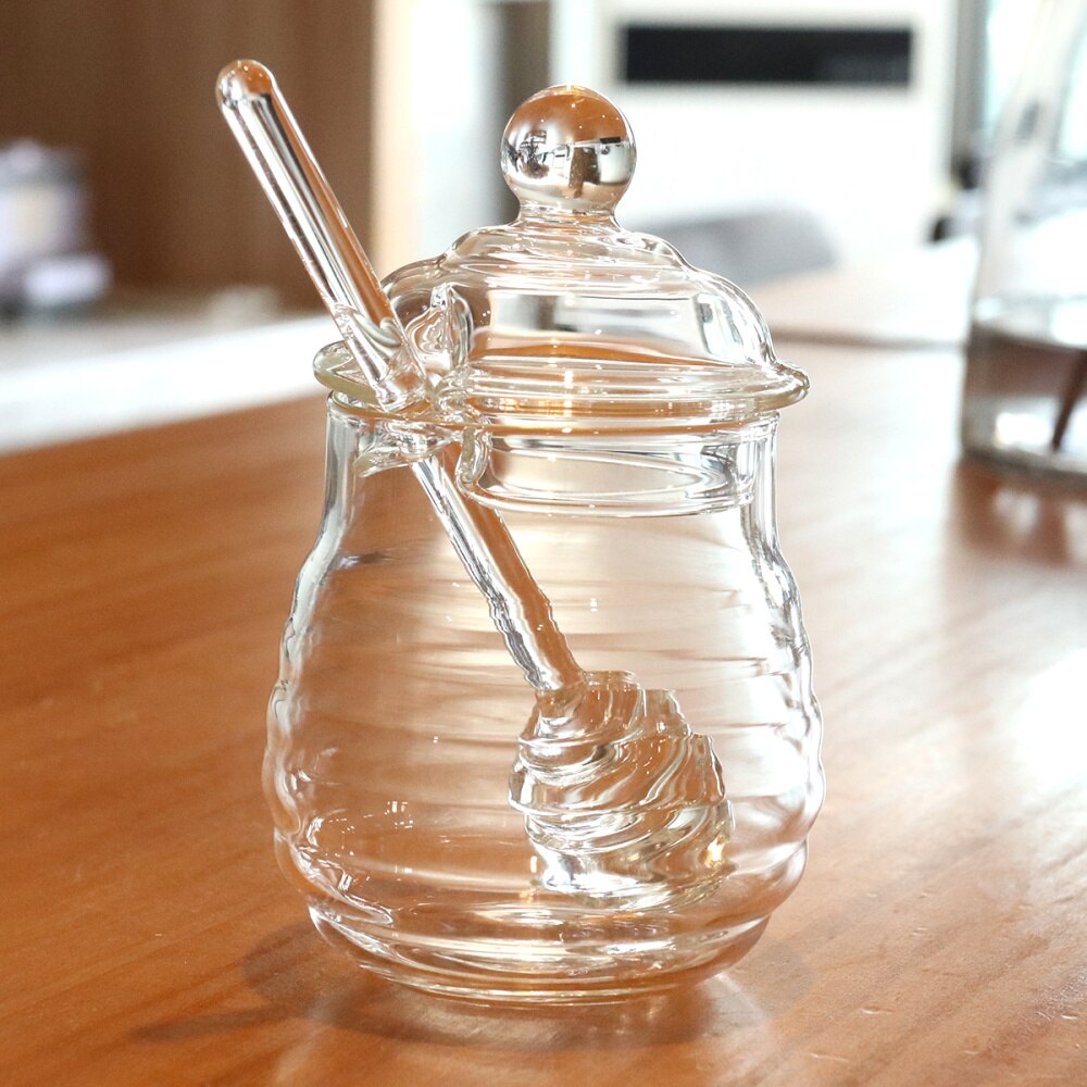 250Ml Glas Honing Pot Clear Jampot Set Met Dipper En Deksel Voor Home Kitchen Gebruik