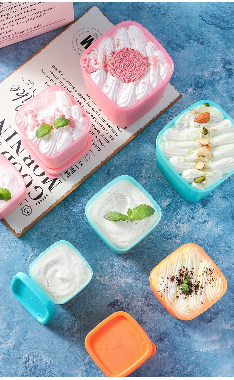 230ml/380ml/750ml 5pcs sealed Ice cream box with cover food grade diy ice cream tub household ice cream ice mold dessert box