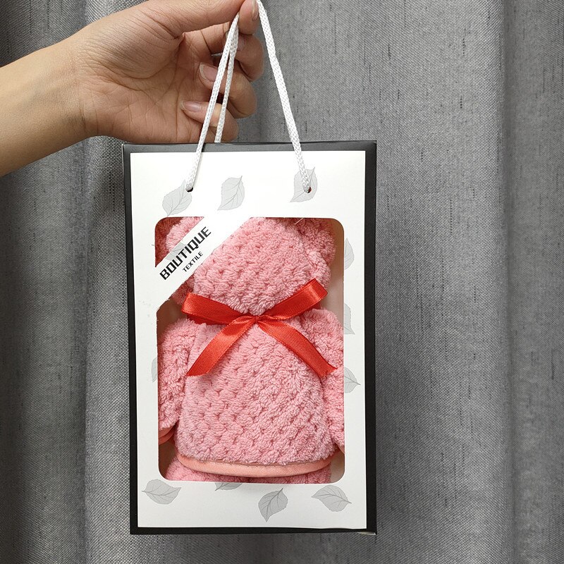 Ensemble de serviettes de bain de luxe en velours, molleton, forme d'ours, avec boîte, séchage rapide, en microfibre, de mariage, de fête: 02