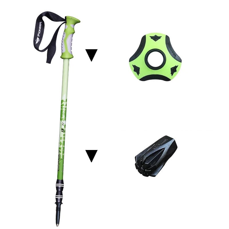 Walking Stick Aluminum alloy 3 Section Straight handle Damping 65-135cm Mountain-climbing Crutch Outdoor Hiking Sirius 1 Series: Light Green