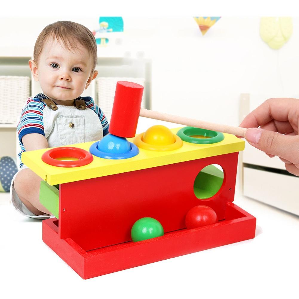 Wooden Matching Color Piling Hand Hammering Ball Box Toy Parent-child Interactive Toys Early Learning Educational Baby Toys