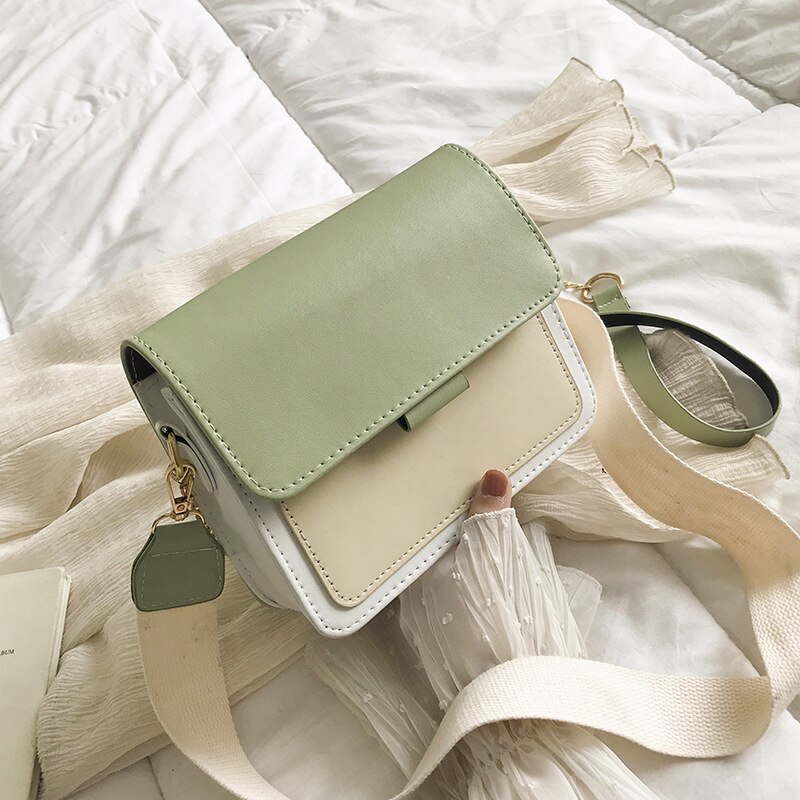 Contrasterende leren crossbodytassen voor dames, reistas, eenvoudige schoudertas, dames crossbodytas: Groente