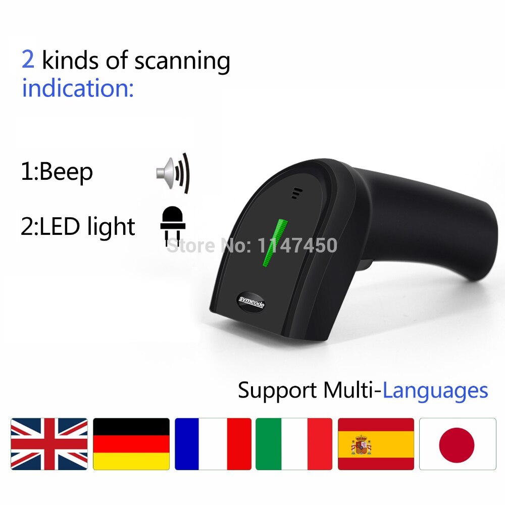 1D 2D Ccd Wired Barcode Scanner En 2.4Ghz Draadloze Barcode Reader Draadloze Overdracht Afstand 100 Meter, werken Met Windows,Mac