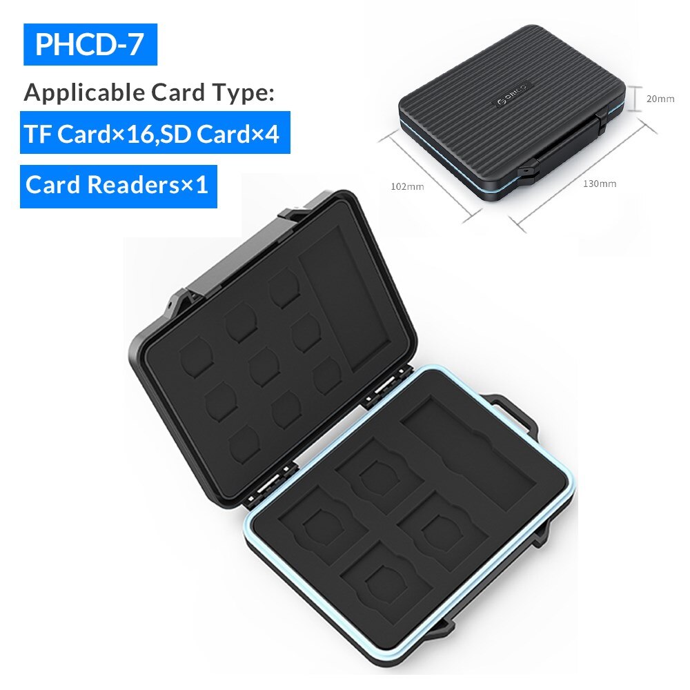 ORICO SD Card Storage Box Waterproof Shockproof Storage Protector Cover for Computer Camera 12Slots SD Cards and 12Slots IF Card: PHCD-7-BK