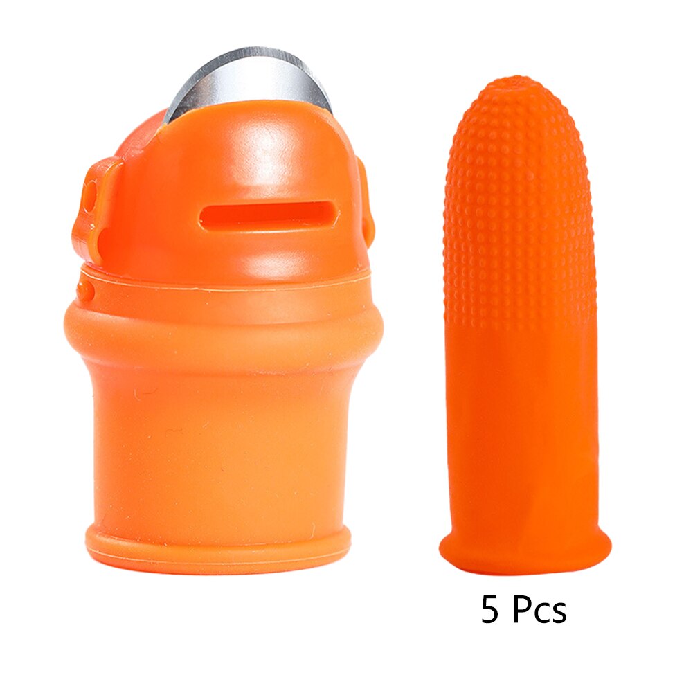 Silikon Finger Schutz mit Klinge für Obst Gemüse Daumen Messer Finger Schutz Küche Spielereien mit 5 Silikon Fingerlinge: L