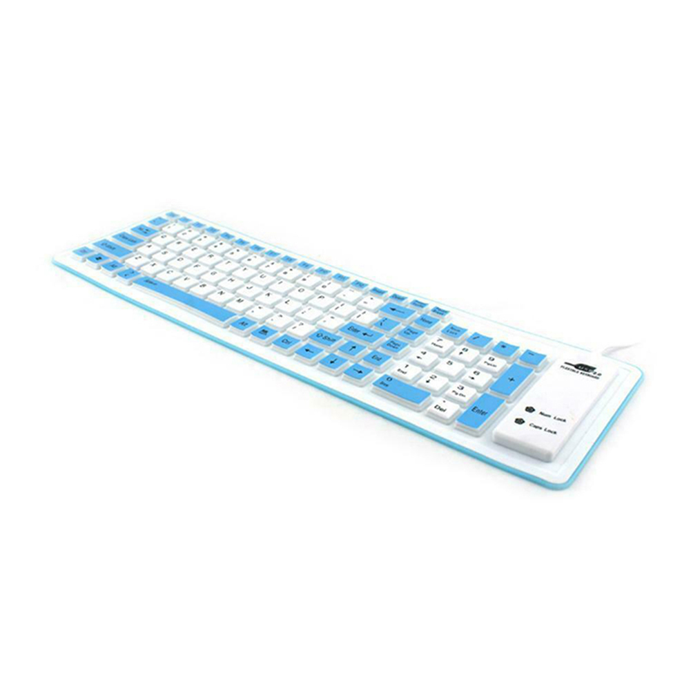 Foldable Silicone Keyboard USB Wired Flexible Soft Waterproof Keyboard Home Office SGA998: Blue