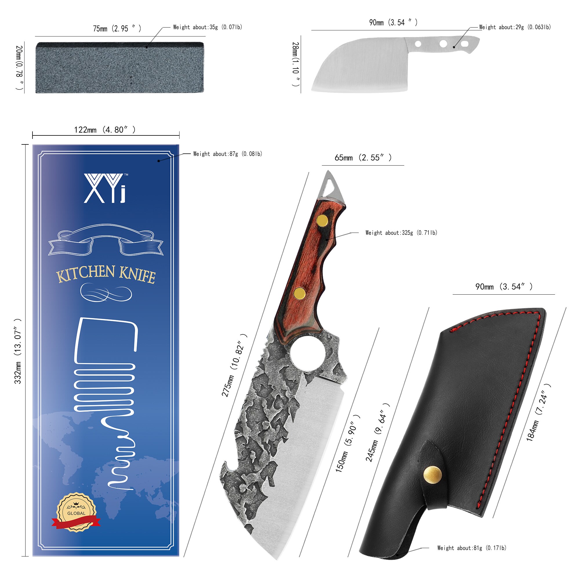 Kitchen Knife Sheath Leather Case Set 6.5 Inch Cleaver Slicing Chef Knife Stainless Steel Kitchen Cutlery Tool