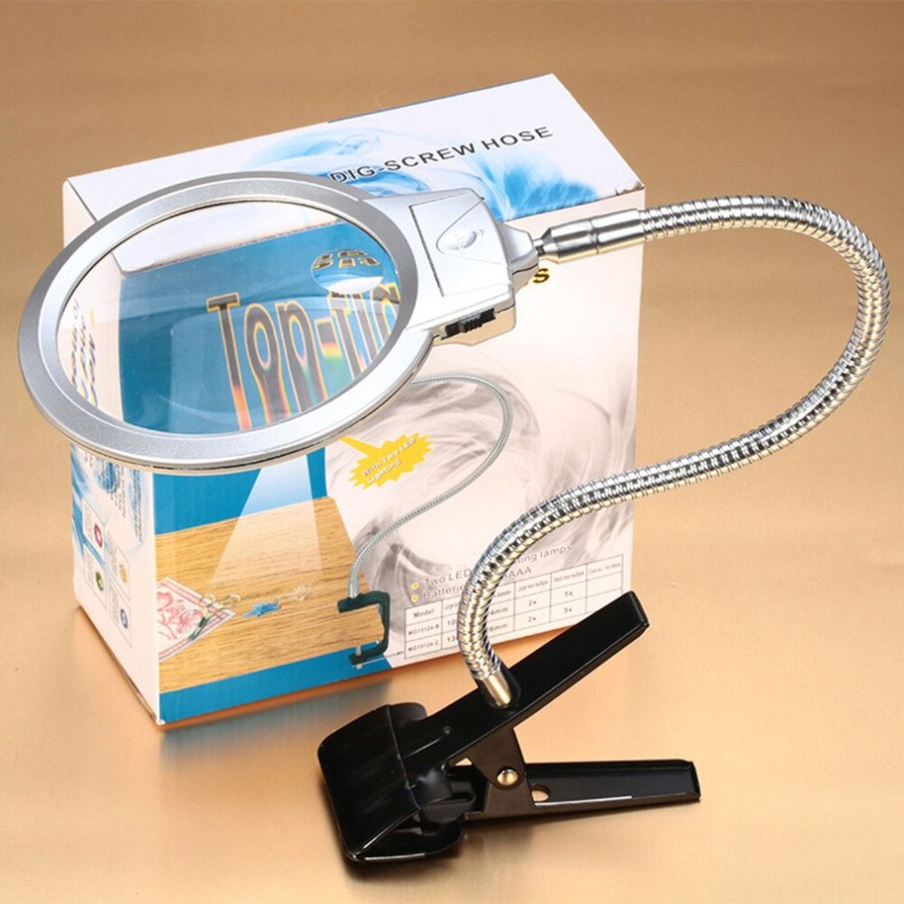 Clip On Desktop Illuminated Magnifier Magnifying Glass Reading Loupe Metal Hose LED Lighted Lamp Top Desk Magnifier With Clamp