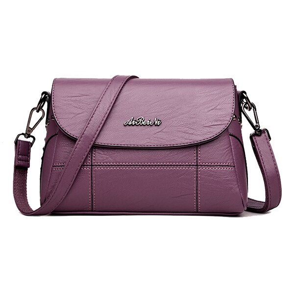 PU Leather Lady Shoulder Bag Solid Color Women Messenger Bag Detachable Shoulder Strap: Purple