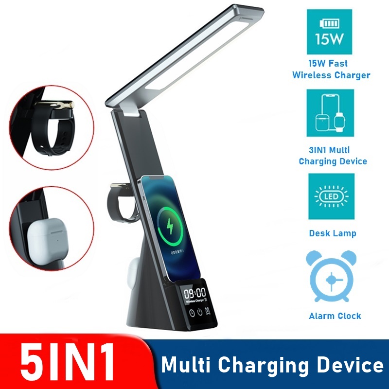 Support de lampe de Table avec chargeur sans fil 5 en 1, pour IPhone 12 11 Pro Max 15W, Station de charge rapide pour Apple Watch AirPods