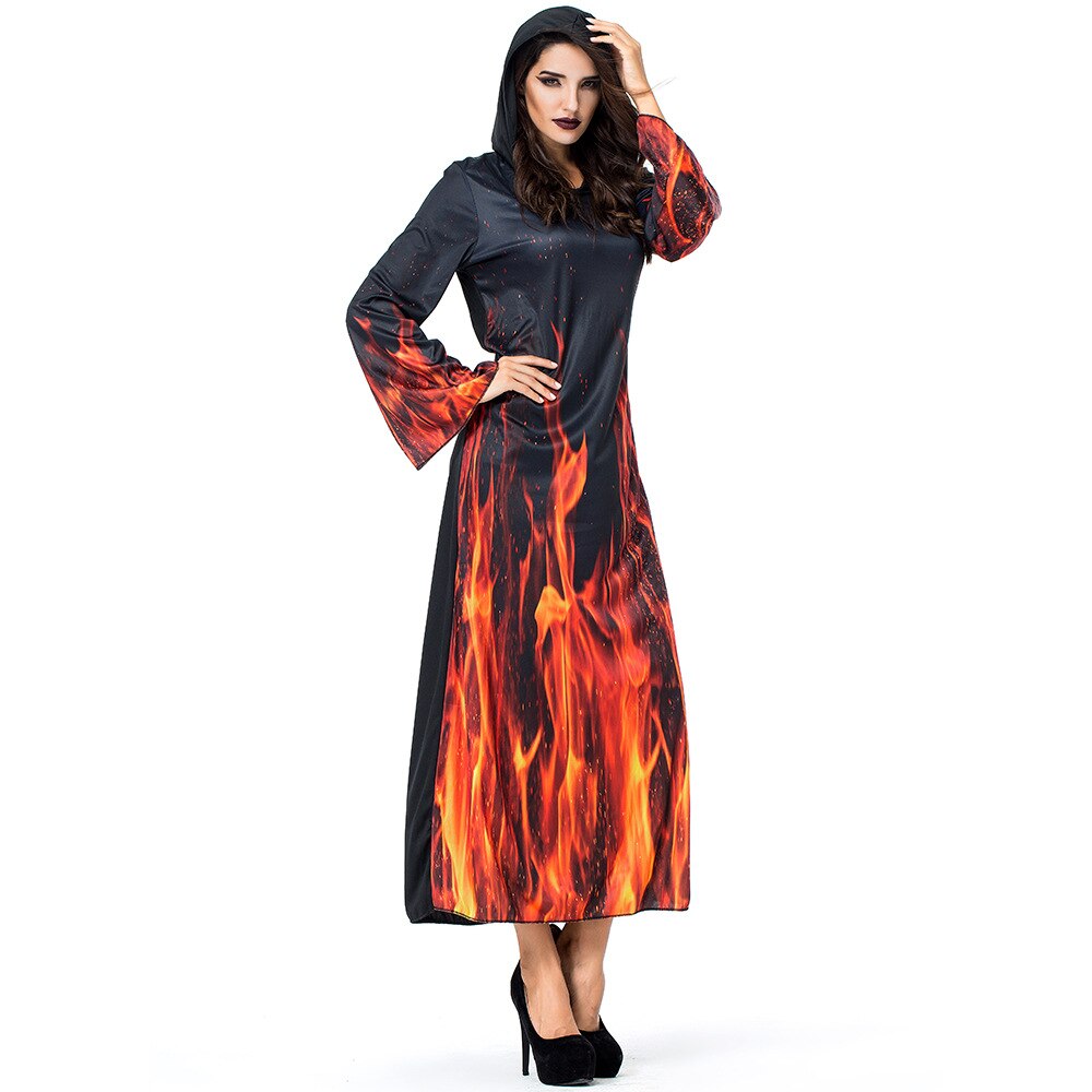 Umorden Vrouwen Underworld Hell Flame Fire Devil Kostuum Hoody Robe Halloween Carnaval Purim Party Kostuums