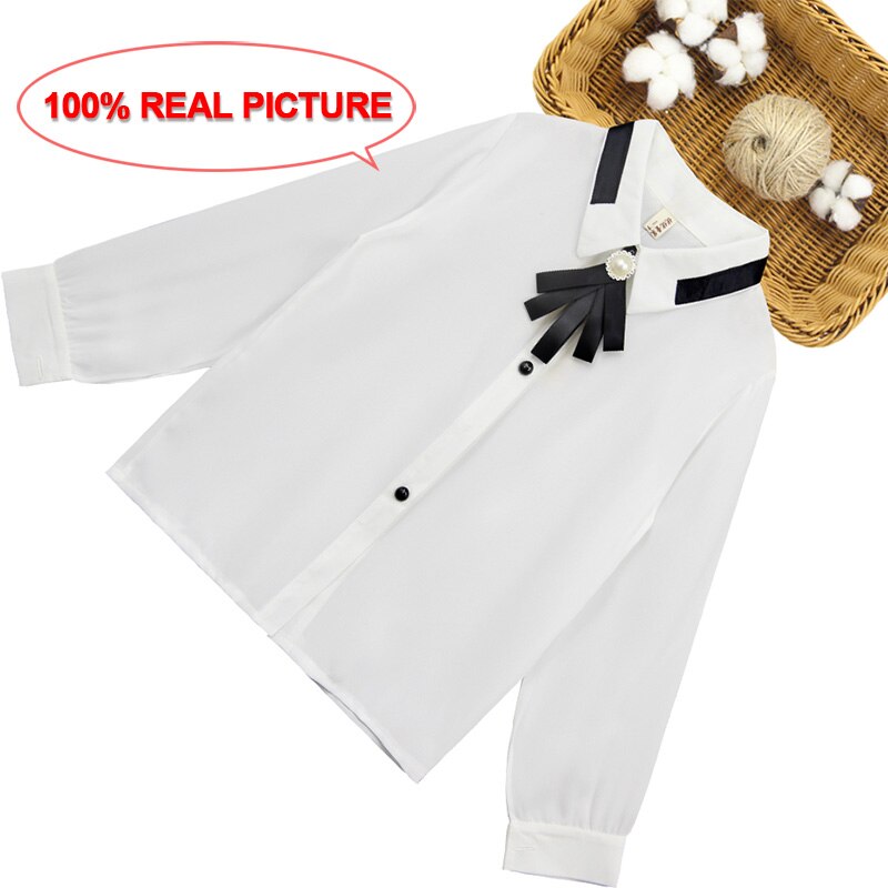 White Blouses For Girls Bow Girl Blouse Patchwork Kids Blouse For Girls Teenage Clothes For School For Girls 6 8 10 12 14: 14