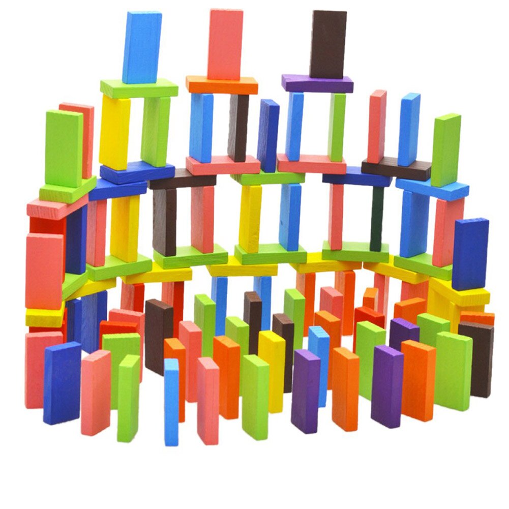 120pcs Children Color Sort Rainbow Wood Domino Blocks Kits Early Bright Dominoes Games Educational Toys For Kid