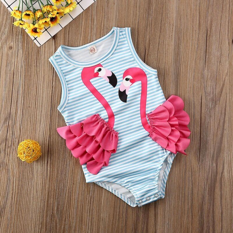 Flamingo Kid Baby Meisje Een Stuk Bodysuit Bikini Badmode Badpak Badpak Strand Zomer Meisjes Kleding