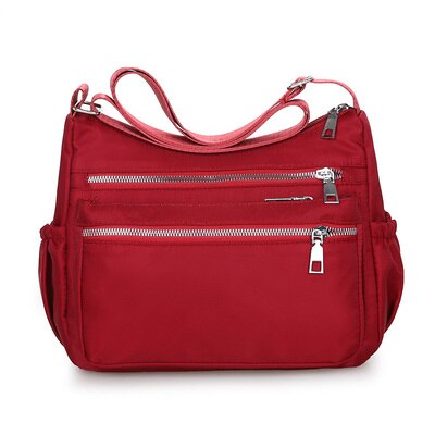 Women Messenger Bags Hobos Shoulder Zipper Bag Lightweight Waterproof Nylon Oxford Travel Crossbody Bag Purses Handbags: Red