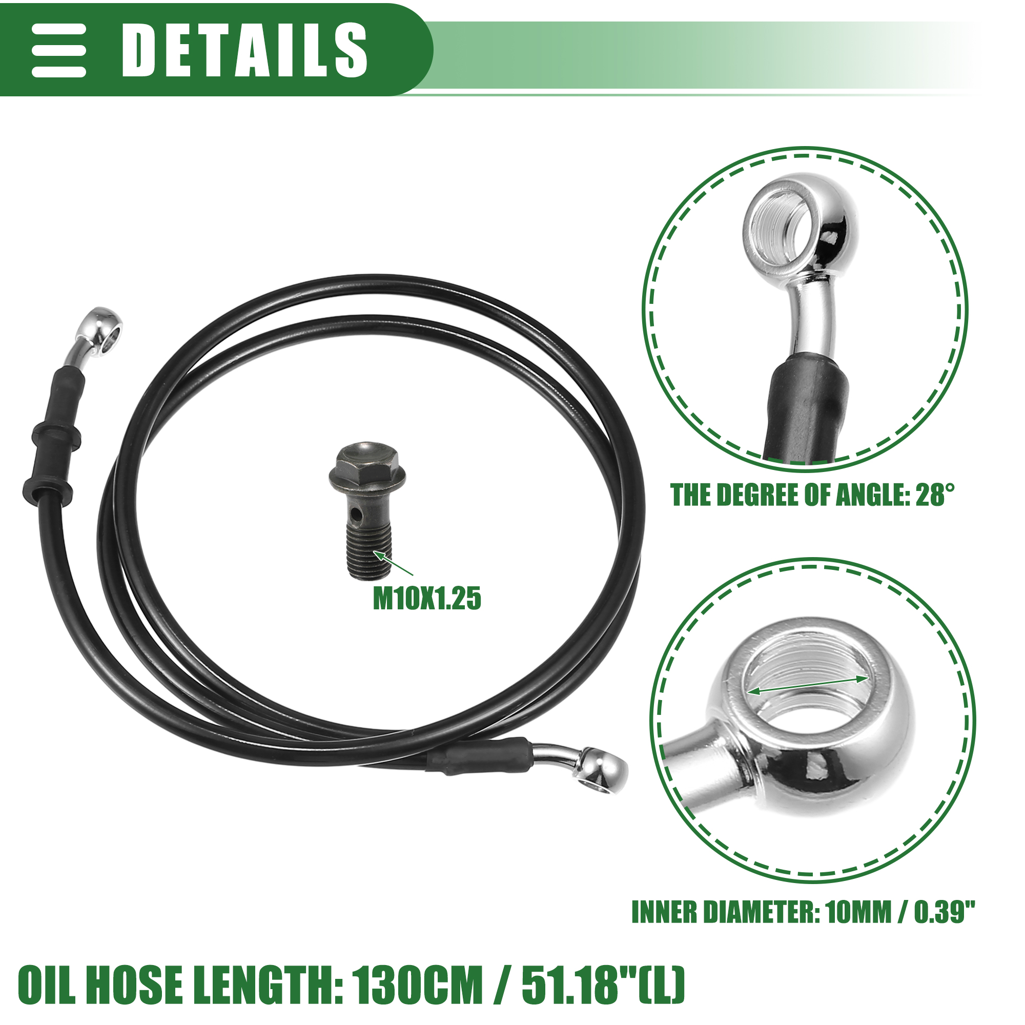 Motoforti-manguera de freno hidráulico trenzada para motocicleta, tubo de aceite negro de 30CM-170CM y 28 grados para Motocross: Blanco