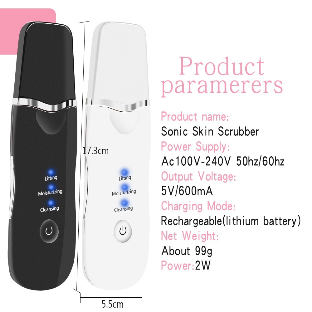 Machine de nettoyage de visage profonde d'ion d'épurateur de peau faciale ultrasonique professionnelle Instrument Rechargeable de soin de beauté d'épurateur de visage