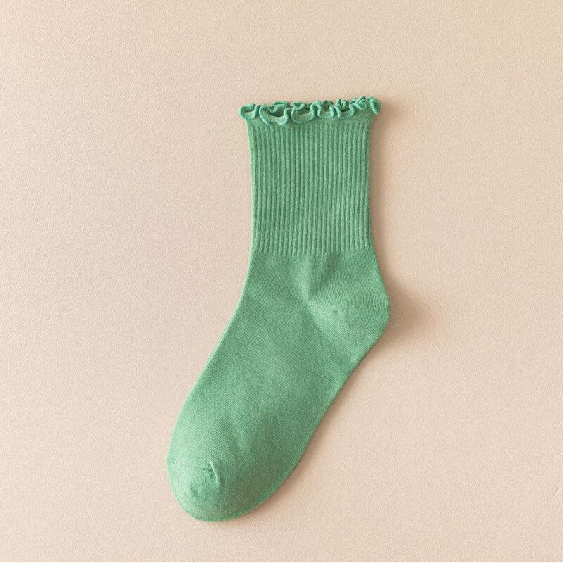 Röyhelöiset röyhelösukat naisille pitsiset söpöt yksivärinen harajuku puuvilla kawaii onnellinen syksy talvi pitkät korkeat naisen sukat tyttöjen sukat: Vihreä