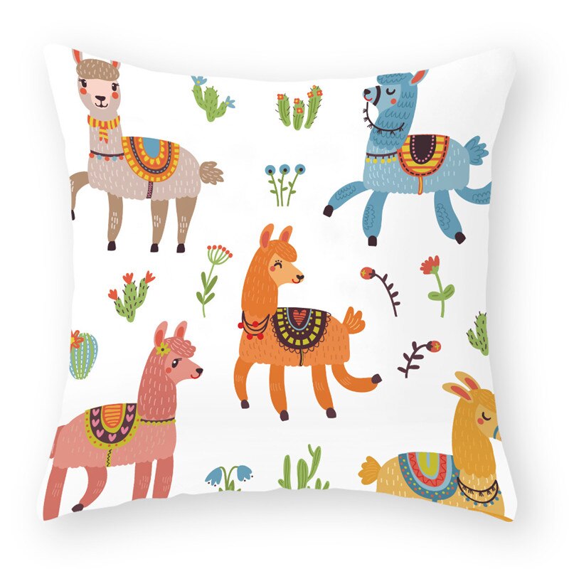 Cartoon Alpaca Dier Decoratieve Kussens Kussensloop Polyester Kussenhoes Sierkussen Sofa Decoratie Kussensloop 40853: 2BZ-40853-017