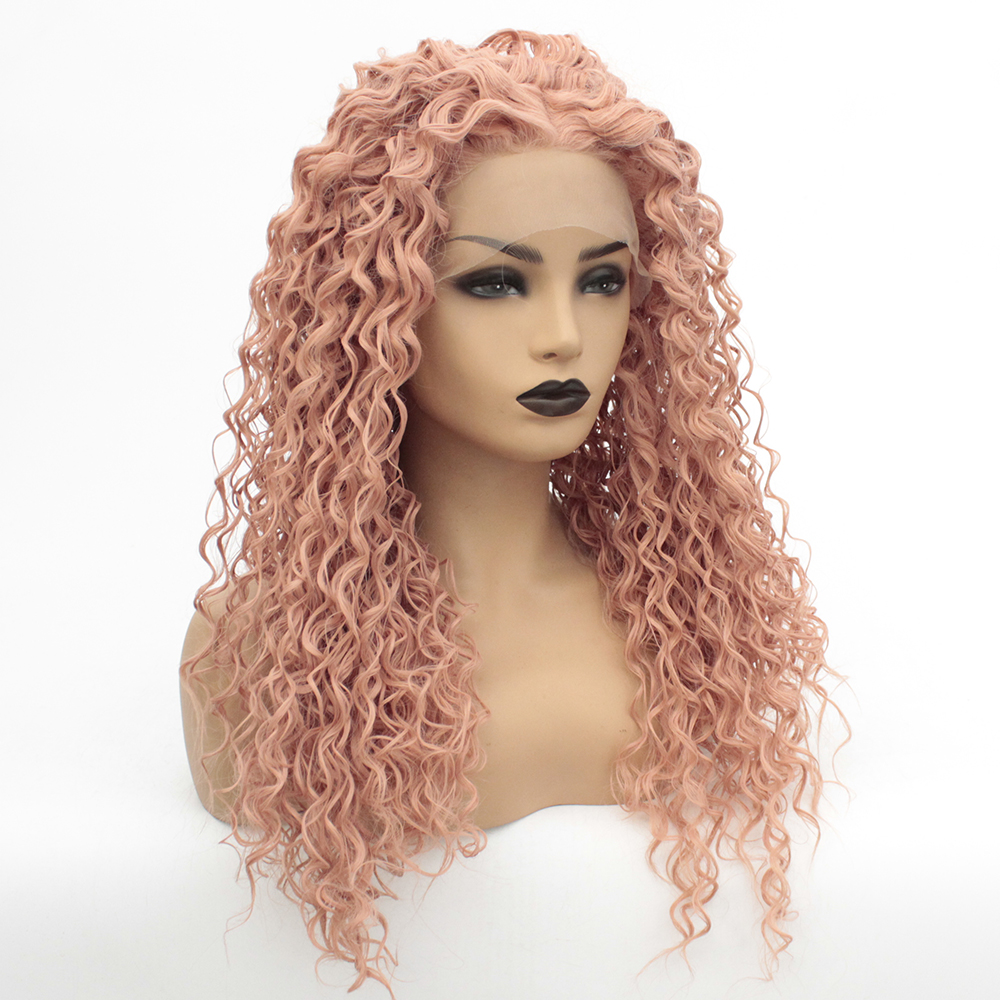 V'nice Rose Gold Pruik Synthetische Lace Front Hittebestendige Middenscheiding Losse Krullen Pruiken voor Vrouwen Licht Beige Bruin Kant