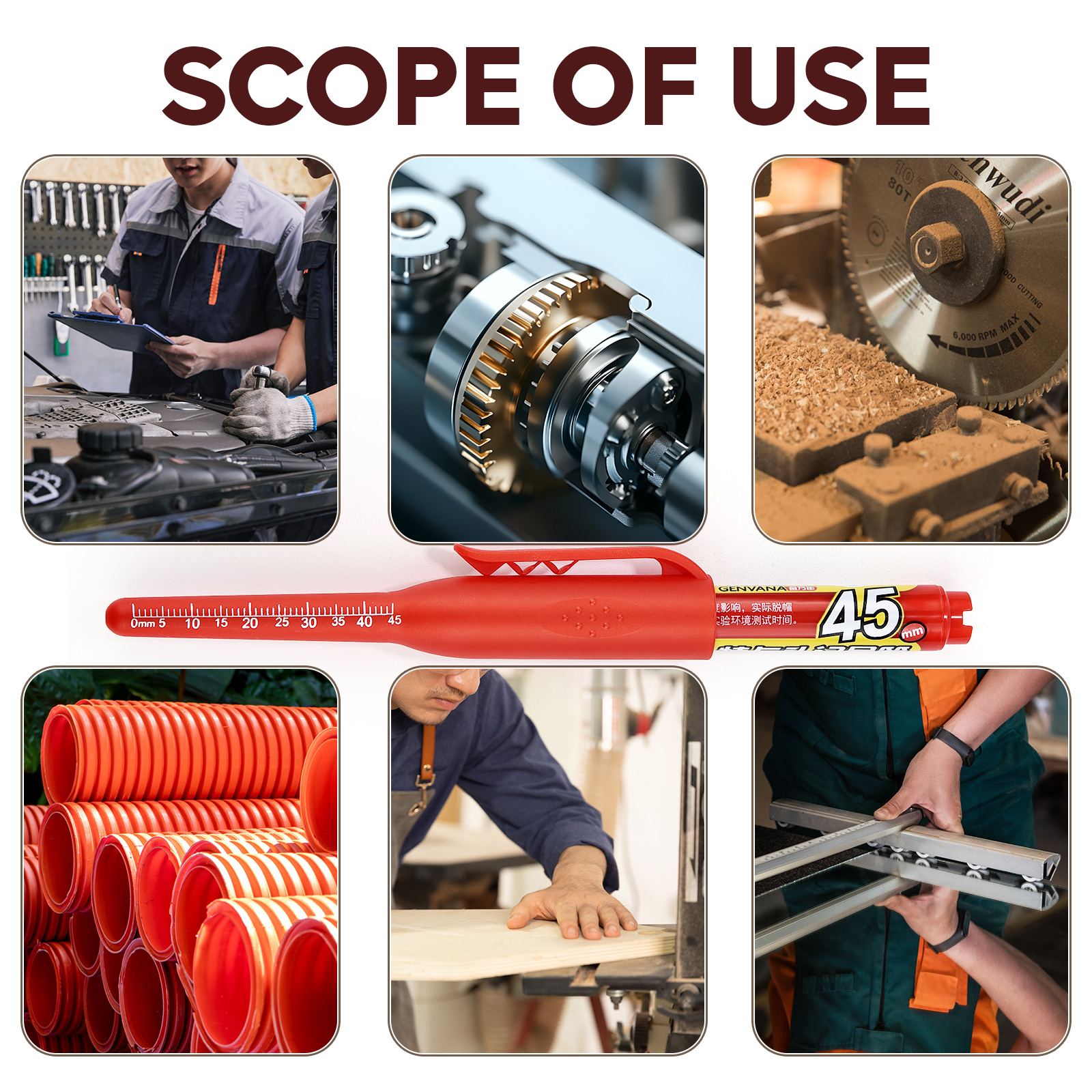 Rotuladores de Agujero profundo a prueba de agua de 45mm, bolígrafo de carpintero con cabeza de punta larga, tinta negra/azul/roja para herramientas manuales multiusos para carpintería