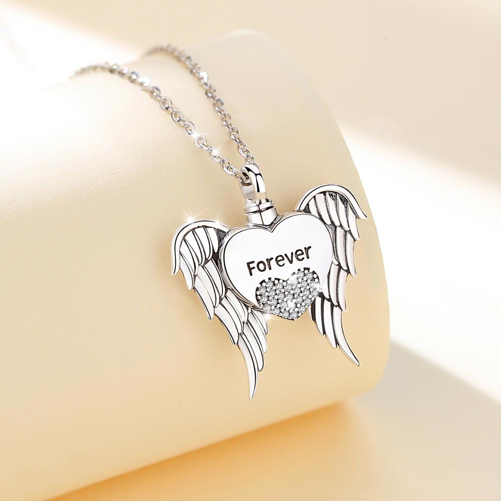 Eudora 925 Sterling Silve Heart wing Pendant Keepsake Heart CZ Locket Necklace Memorial Urn Jewelry for Cremation Ashes Of Loved