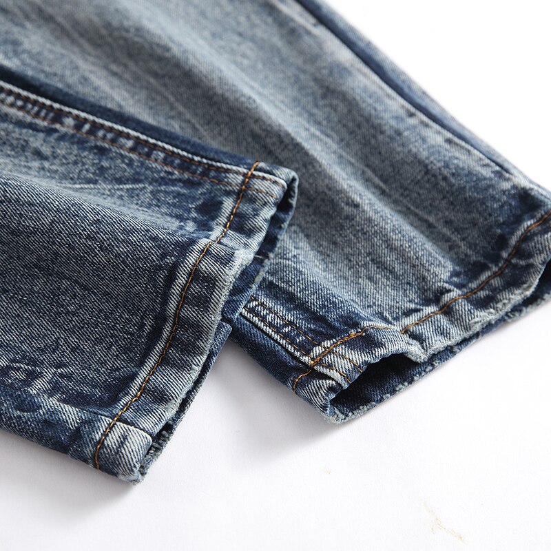 Rippade jeans män denimbyxor märke klassisk denim stor storlek förstört retro slim fit typ bomull