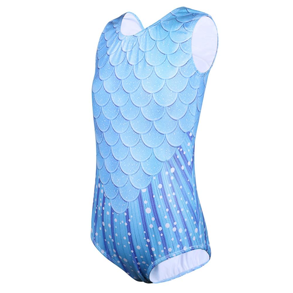 BAOHULU Girls Gymnastics Leotard Kids Light Blue Ballet Leotard for Girls Fish Scale Ballet Bodysuit for Children