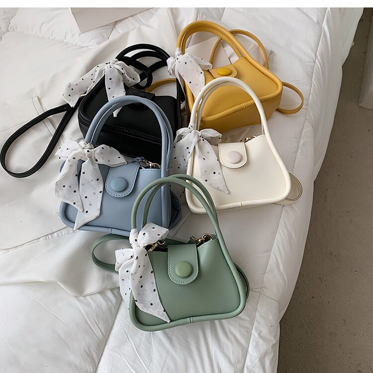 Effen Kleur Pu Lederen Vrouwen Schoudertas Crossbody Bag Dames Strik Kleine Vierkante Zakken Eenvoudige Mode Vrouwelijke Handtassen