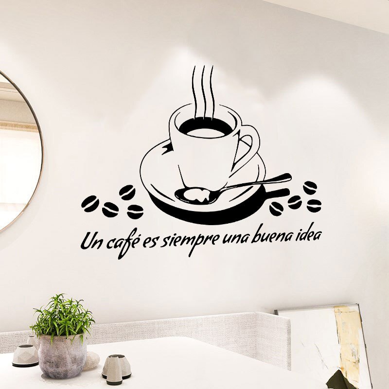 Un cafe es sirmpre una buena idea wall sticker Living room restaurant Decals wallpaper home decoration coffee stickers
